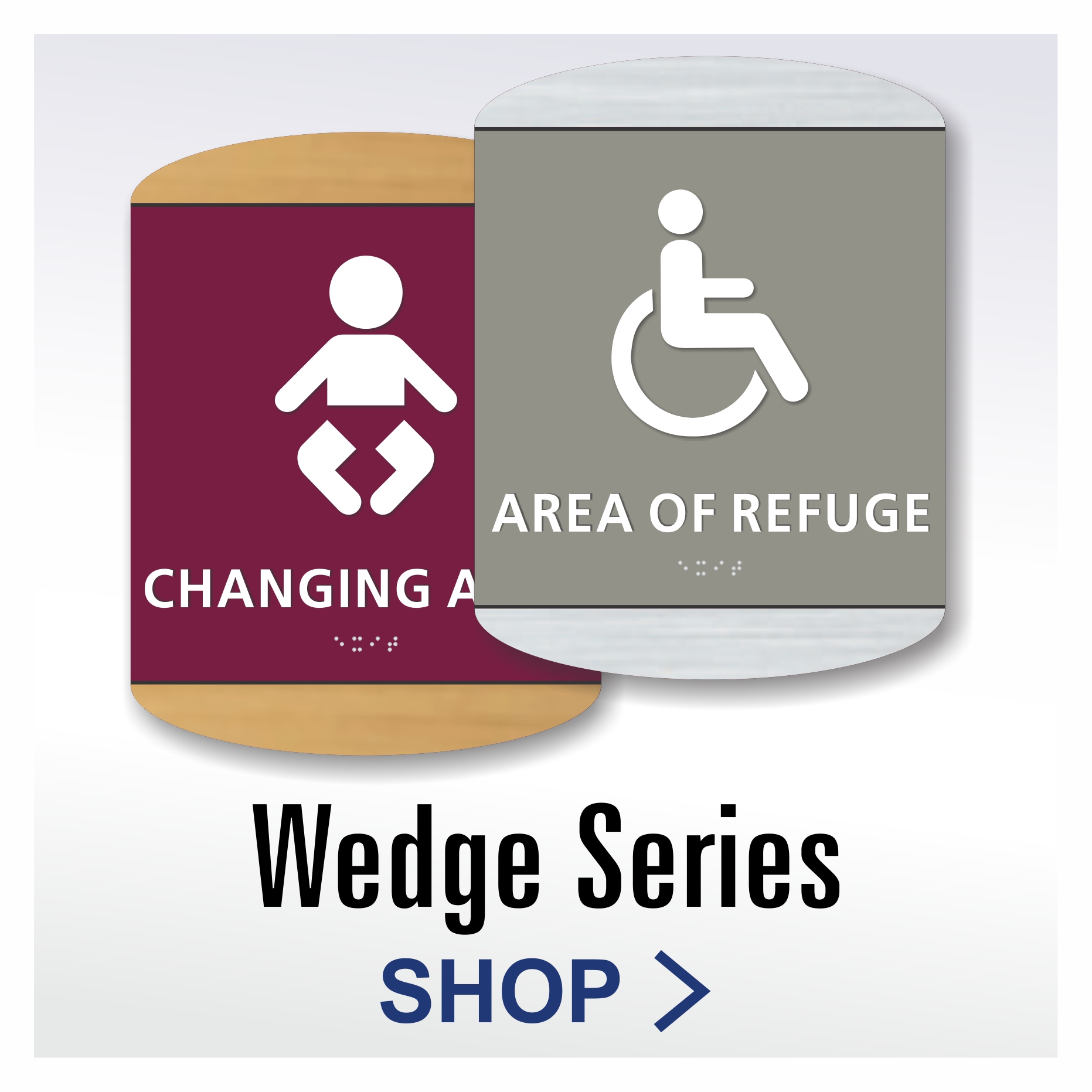 The Wedge Series Pictogram ADA Braille tactile signs for wayfinding & room ID